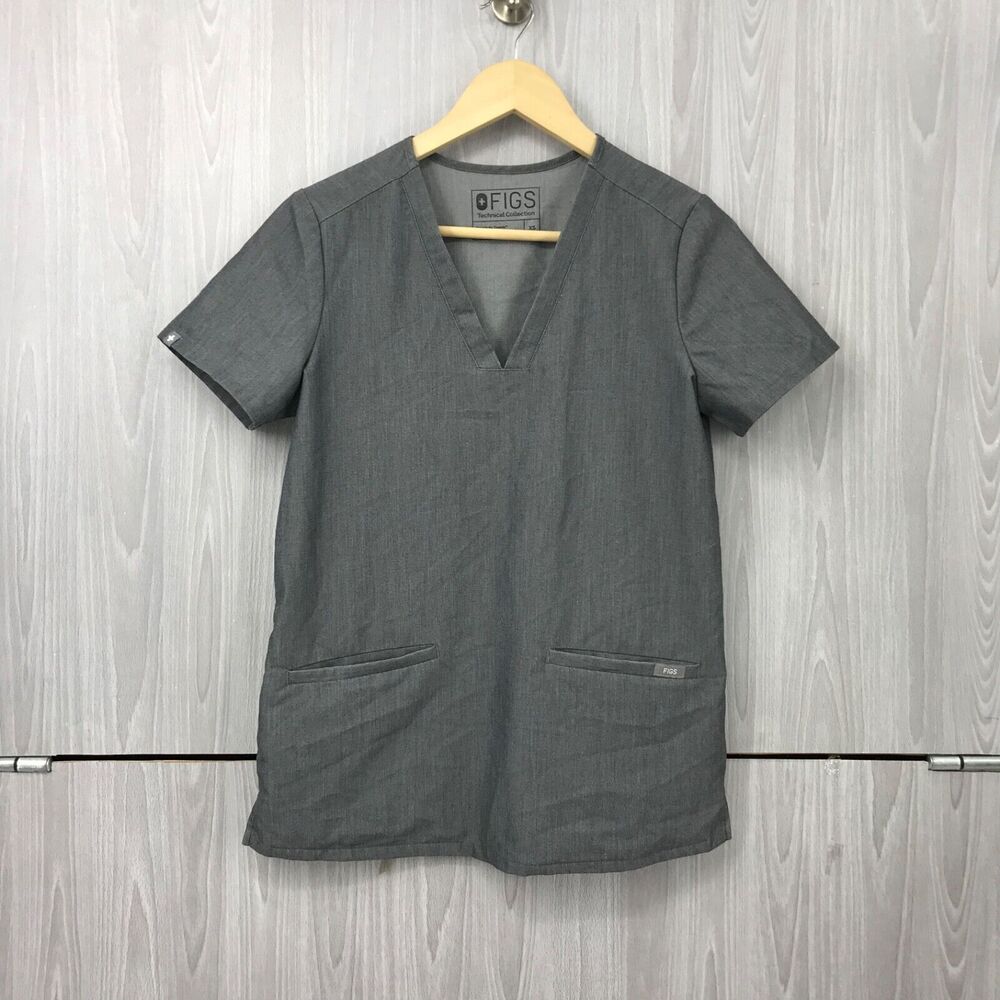 Figs Women's XS Casma Three Pocket Scrub‎ Top Gray FW1100